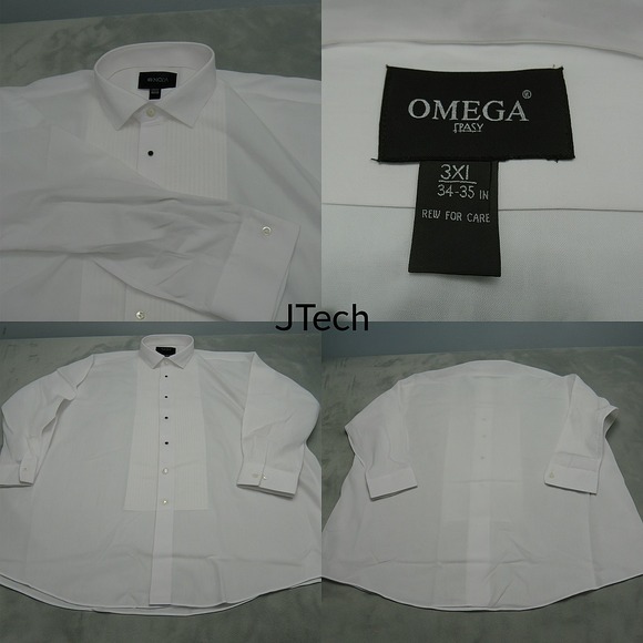 Omega Tuxedo Dress Shirt Men 3XL White Pleated Wing Collar Button LongSleeve NEW - Picture 1 of 15
